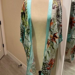 Chicos Burn Out Kimono Tropical Print Size S-M Petite